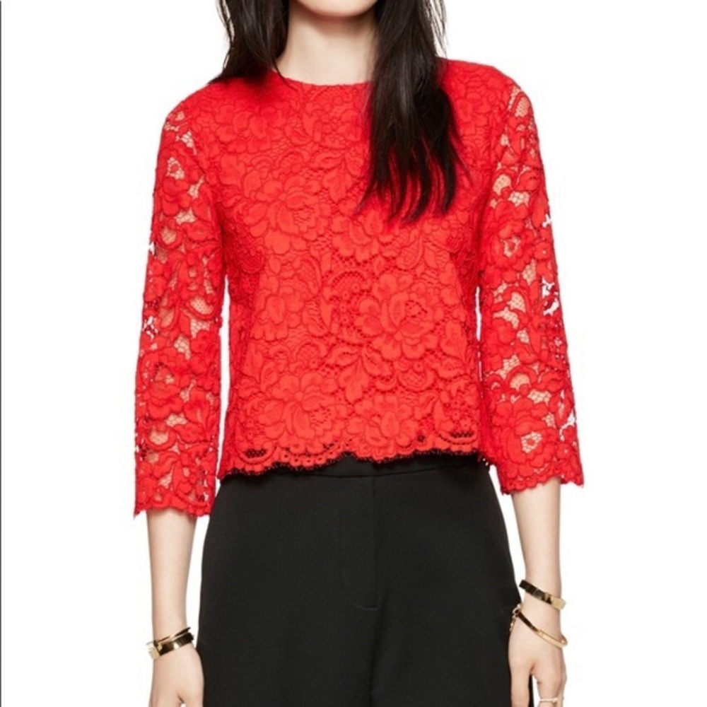 Kate Spade Floral Lace 3/4 Sleeve Top
